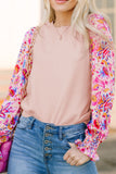 Printed Round Neck Flounce Sleeve Sweater