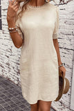 Lace Detail Round Neck Short Sleeve Mini Dress - Flyclothing LLC