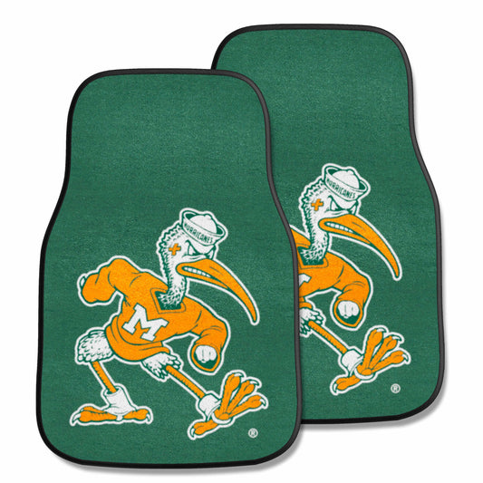 Miami Hurricanes Front Carpet Car Mat Set - 2 Pieces, Sebastian the Ibis