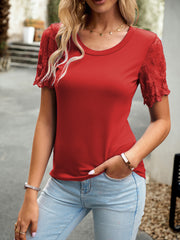 Lace Detail Round Neck Short Sleeve T-Shirt Trendsi