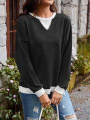 Contrast Round Neck Long Sleeve Sweatshirt - Trendsi