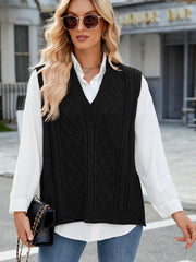 Cable Knit V-Neck Sweater Vest - Trendsi