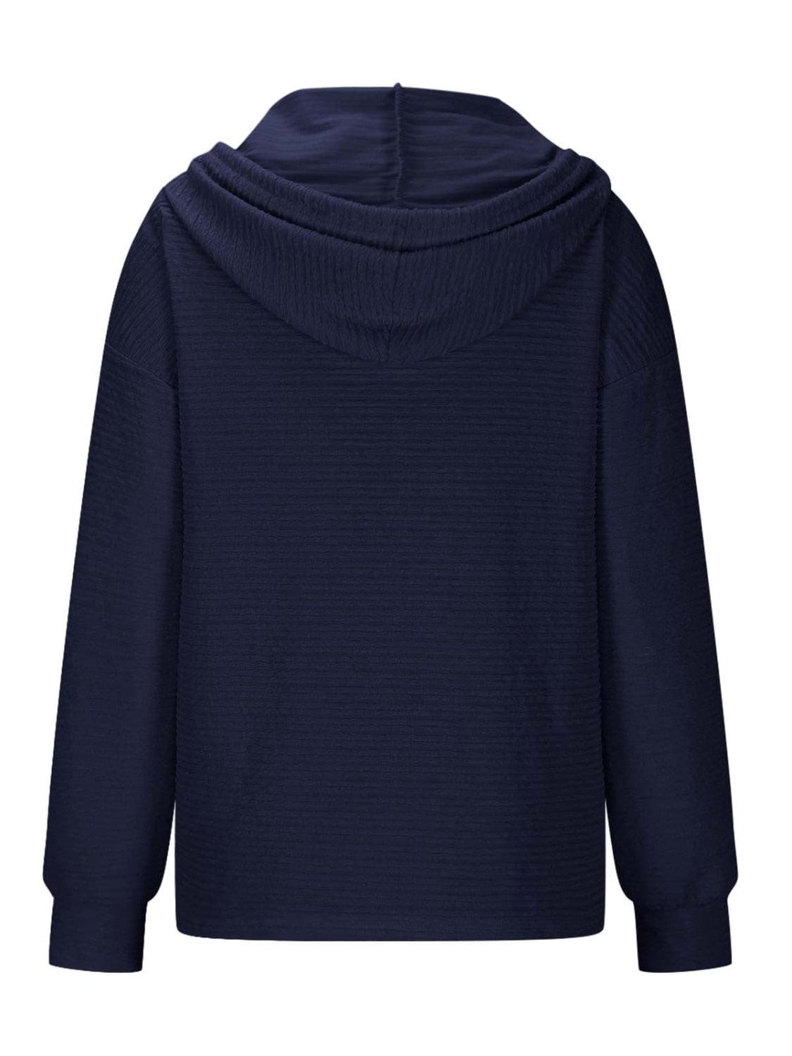 Drawstring Quarter Button Long Sleeve Hoodie - Trendsi