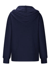 Drawstring Quarter Button Long Sleeve Hoodie - Trendsi