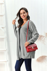 Cable-Knit Open Front Long Sleeve Cardigan - Trendsi