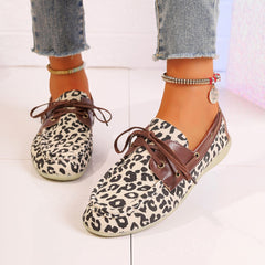 Lace Up Leopard Slip-Ons - Trendsi