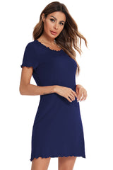 Round Neck Short Sleeve Lounge Dress - Flyclothing LLC