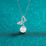 Pearl Pendant Moissanite 925 Sterling Silver Necklace - Flyclothing LLC