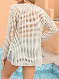 Openwork Open Front Long Sleeve Cover Up - Flyclothing LLC