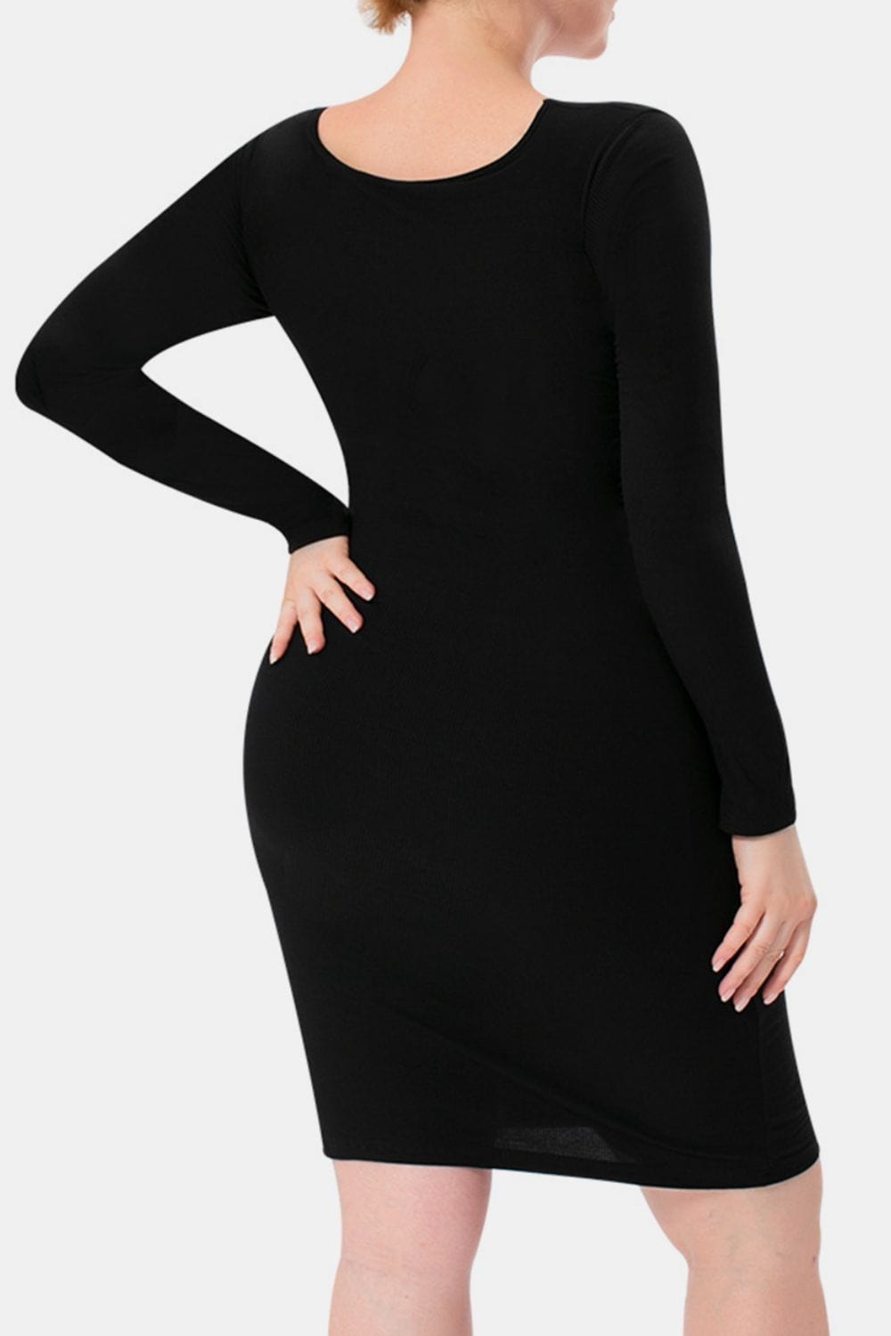 Basic Bae Full Size Built-In Shapewear Square Neck Long Sleeve Dress - Trendsi