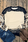 Leopard Round Neck Long Sleeve Sweatshirt - Flyclothing LLC