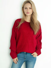 Round Neck Dropped Shoulder Long Sleeve Sweater - Trendsi