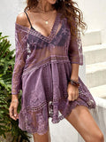 Lace Detail Plunge Cover-Up Dress - Flyclothing LLC