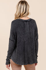 Mittoshop Washed V-Neck Long Sleeve Blouse