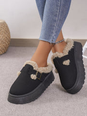 Thermal Fuzzy Buckle Platform Slippers - Trendsi