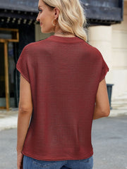 Exposed Seam Round Neck Short Sleeve Sweater - Trendsi