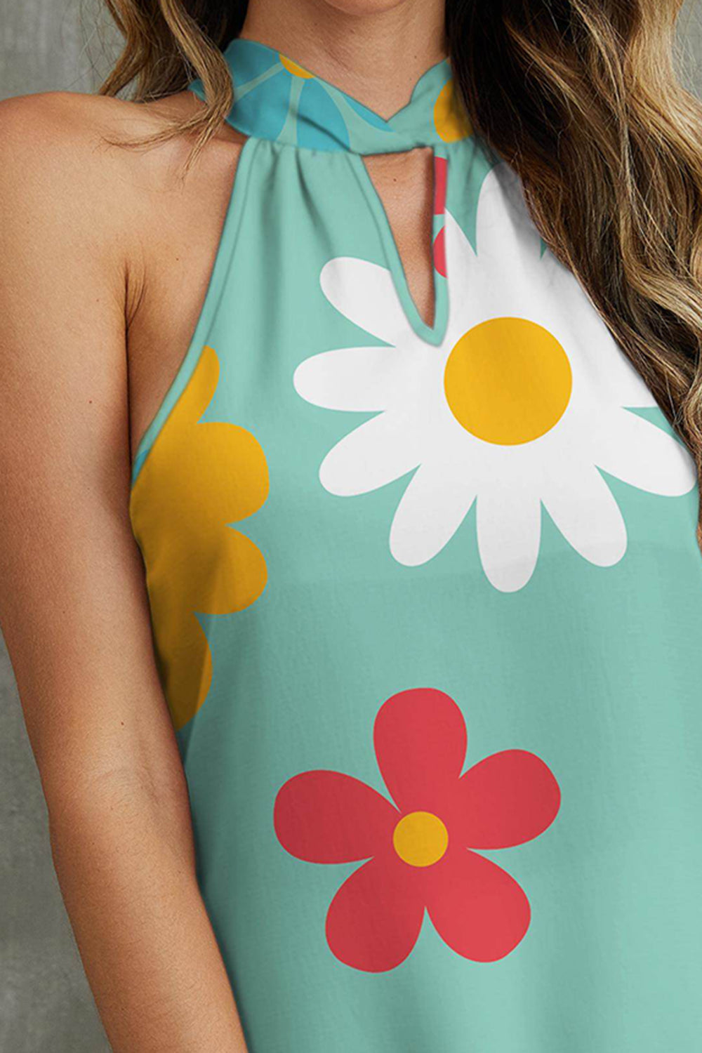 Flower Grecian Neck Tank Trendsi