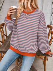 Contrast Striped Long Sleeve Sweatshirt - Trendsi