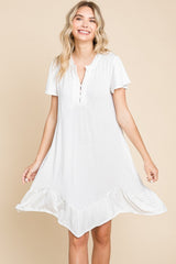 Culture Code Full Size Short Sleeve Ruffled Asymmetric Hem Dress