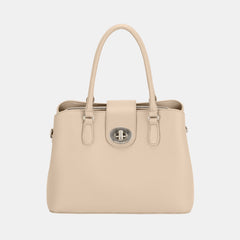 David Jones PU Leather Twist-Lock Tote Bag - Trendsi