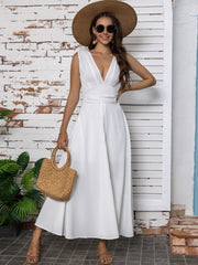 Full Size Slit V-Neck Sleeveless Midi Dress - Trendsi