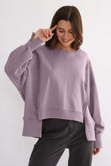 Exposed Seam High-Low Long Sleeve Sweatshirt - Trendsi