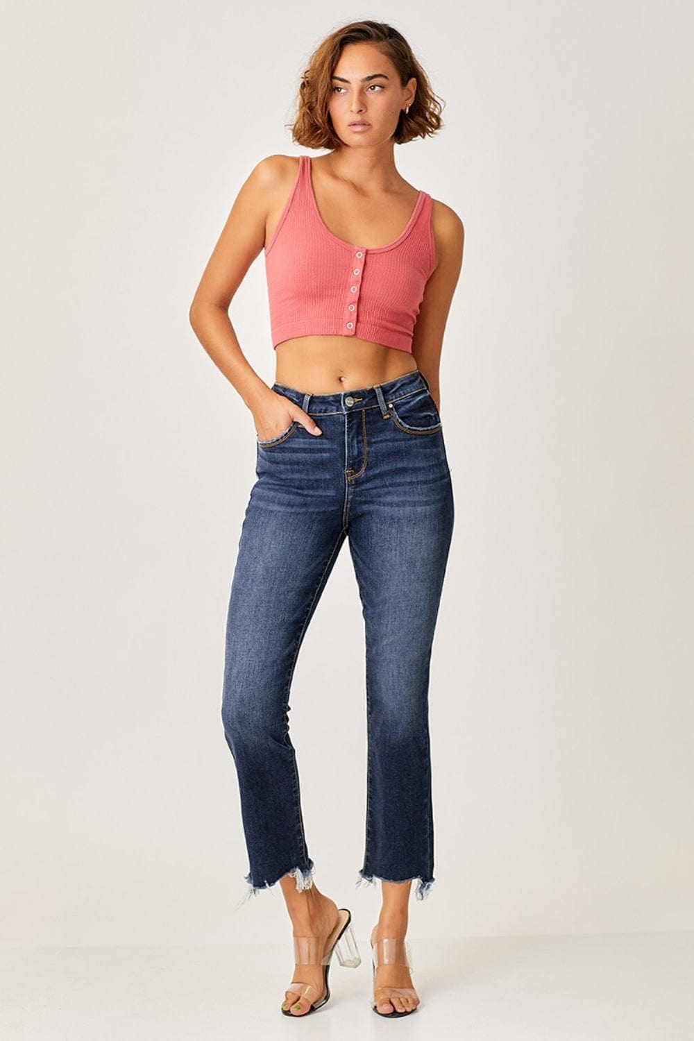 Risen Full Size Frayed Hem Cropped Straight Jeans - Trendsi