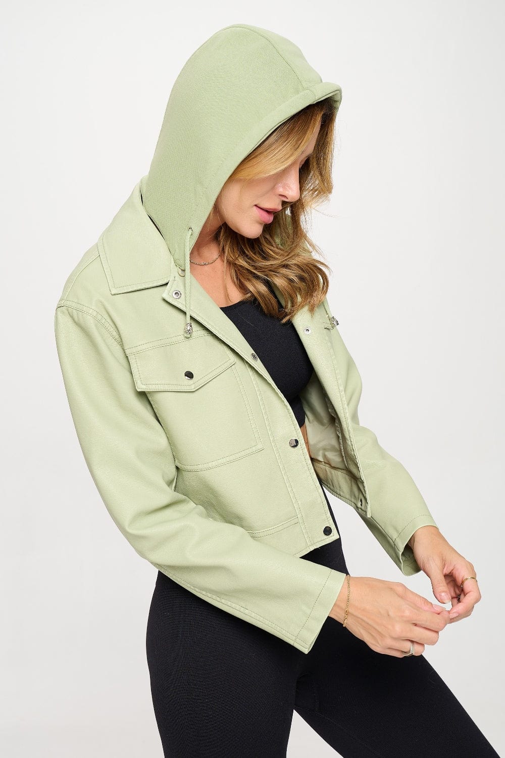 Coalition LA Snap Down Cropped Hooded Jacket - Trendsi