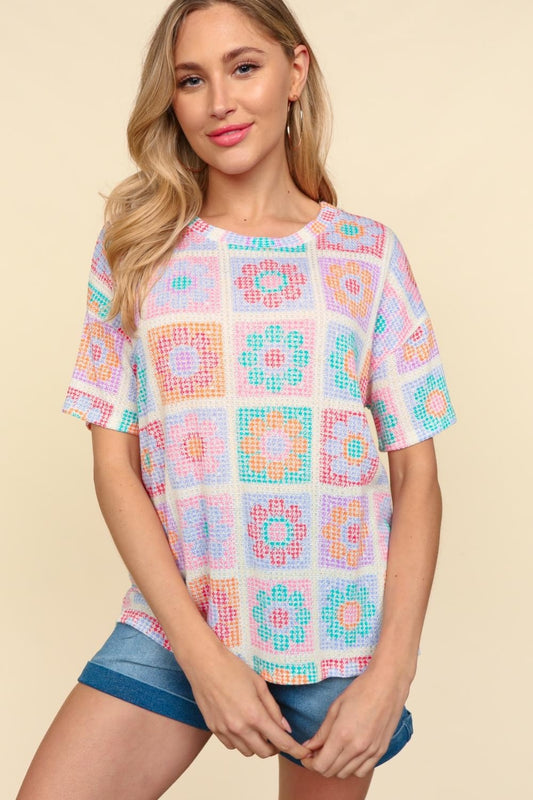 Haptics Flower Print Round Neck Short Sleeve T-Shirt Trendsi