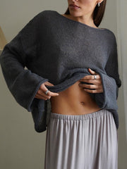 Boat Neck Long Sleeve Knit Cover Up - Trendsi