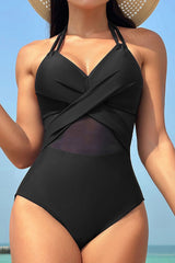 Crisscross Halter Neck One-Piece Swimwear - Flyclothing LLC