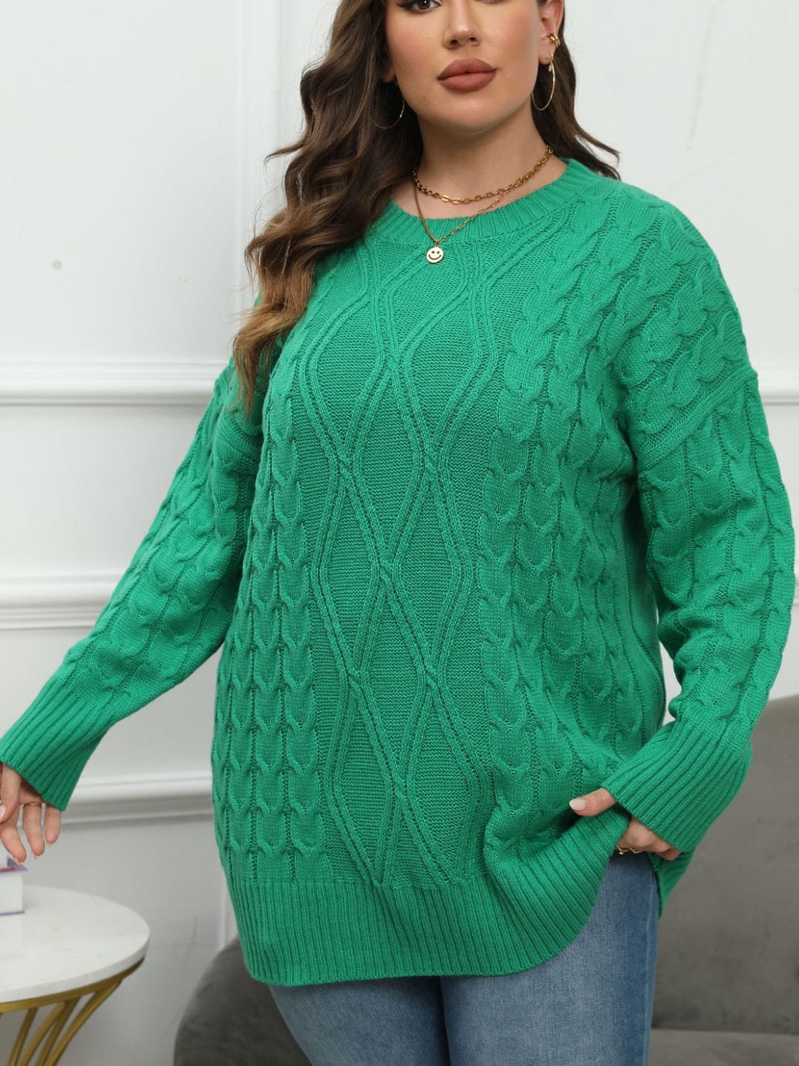 Plus Size Round Neck Long Sleeve Sweater - Trendsi