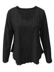 Eyelet Long Sleeve Blouse - Trendsi