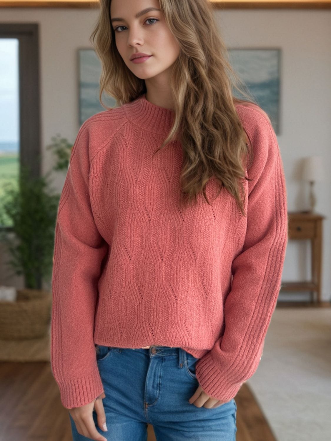 Mock Neck Long Sleeve Sweater - Trendsi