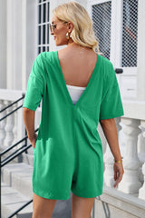 Backless Round Neck Half Sleeve Romper - Trendsi