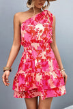 Tied Smocked Printed Single Shoulder Dress - Flyclothing LLC