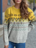 Chevron Contrast Round Neck Long Sleeve Sweater - Trendsi