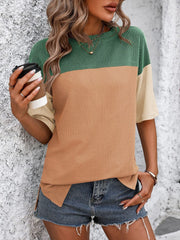 Color Block Round Neck Half Sleeve T-Shirt - Trendsi