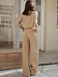 Waffle-Knit Round Neck Top and Pants Set Trendsi