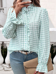 Frill Ruffled Plaid Long Sleeve Shirt