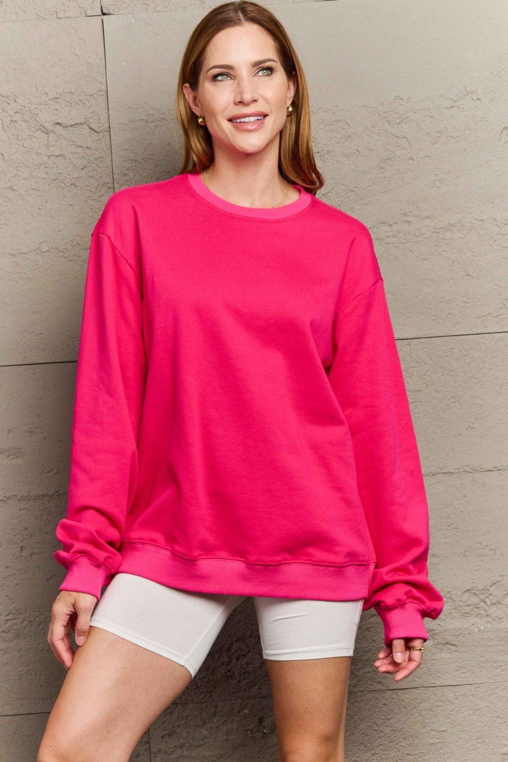 Full Size Round Neck Long Sleeve Sweatshirt - Trendsi