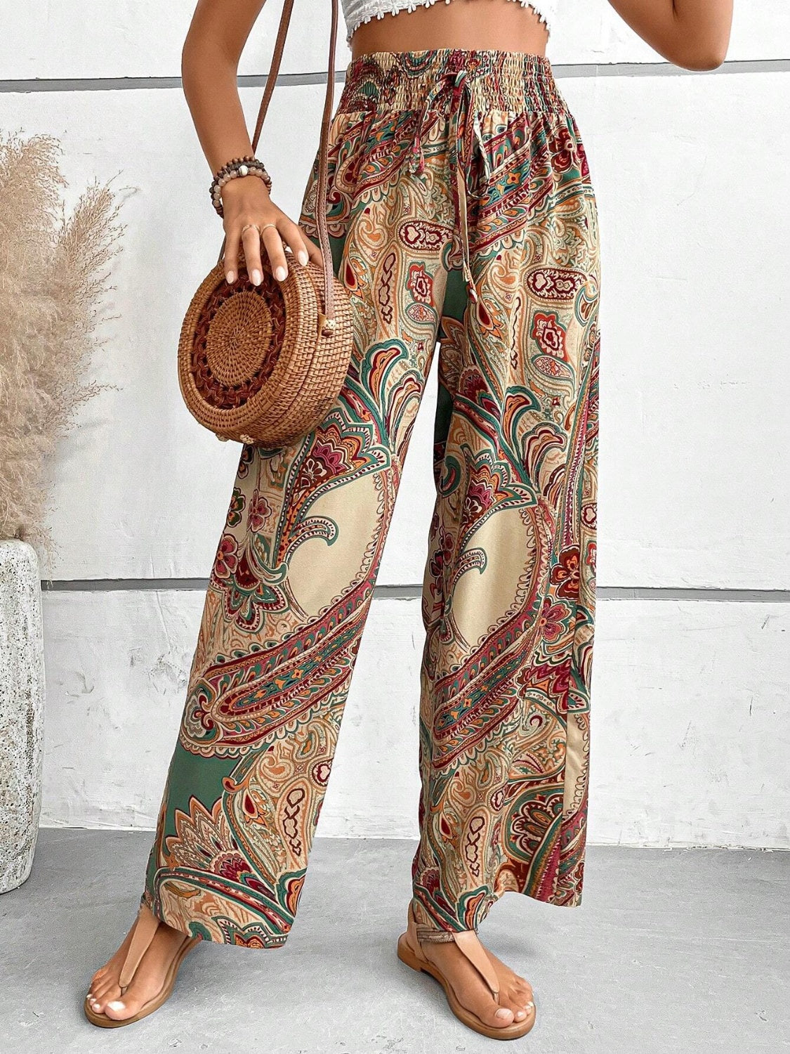 Printed Wide Leg Pants Trendsi