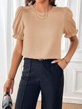 Round Neck Flounce Sleeve Blouse - Flyclothing LLC