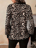 Decorative Button Leopard V-Neck Long Sleeve T-Shirt - Trendsi