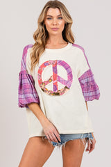 SAGE + FIG Full Size Peace Applique Patch with Plaid Contrast Top Trendsi