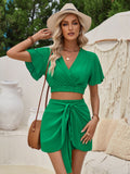 Surplice Flutter Sleeve Top and Tied Shorts Set - Flyclothing LLC