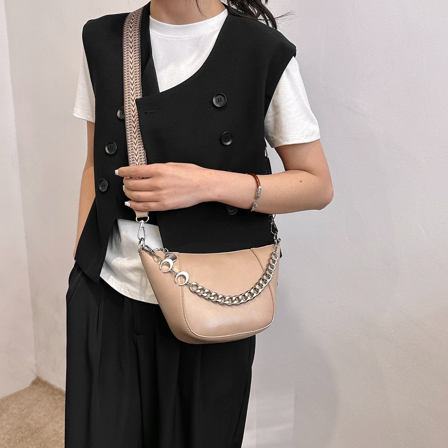 PU Leather Chain Trim Crossbody Bag - Trendsi