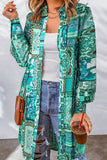 Printed Button Up Long Sleeve Cardigan - Trendsi