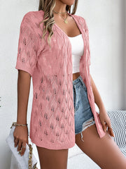 Openwork Open Front Short Sleeve Cardigan Trendsi