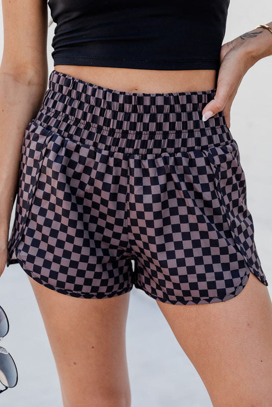 Checkered Elastic Waist Shorts - Trendsi